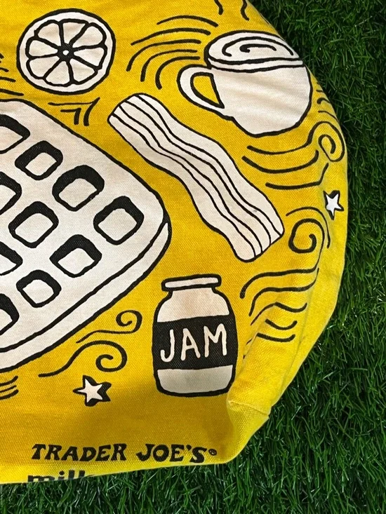 Trader Joe's Breakfast Waffle Toast Milk Jam Shopping Reusable Grocery Eco Bag - Picture 7 of 15